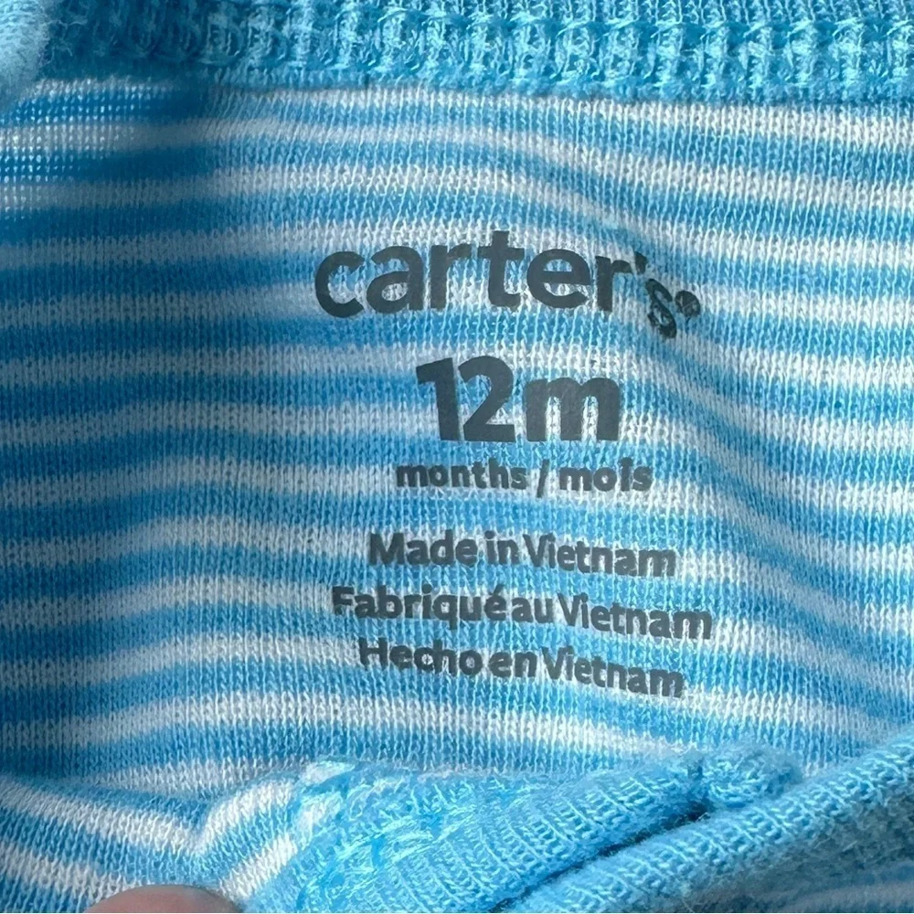 NWT Carter's Baby Boy Blue Stripe Beep Car Snap Shorts One Piece 12 Months 12M